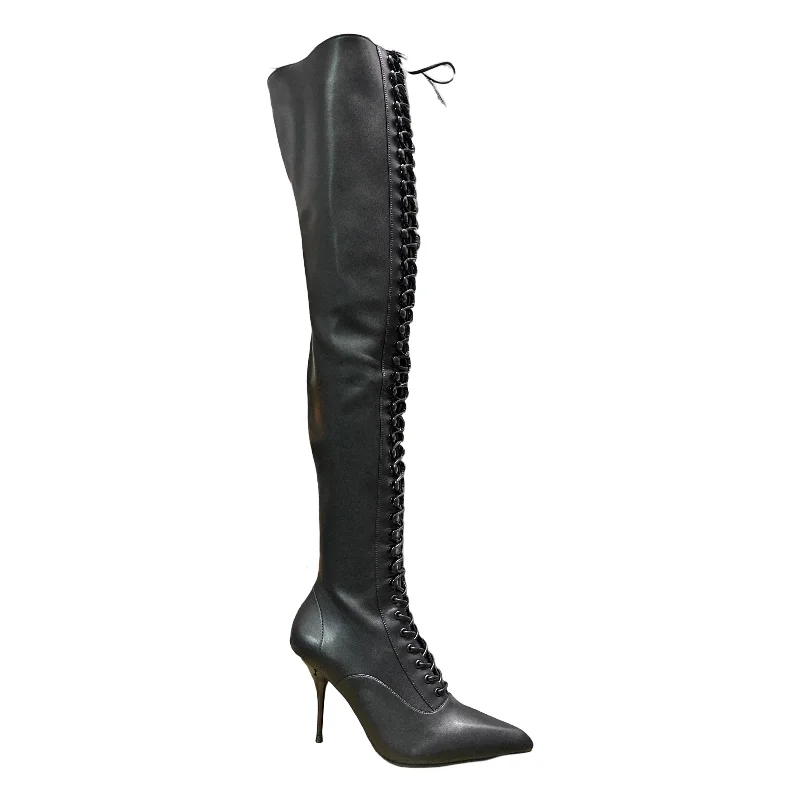 Jeffrey Campbell Leather Lace Up Thigh High Stiletto Boot