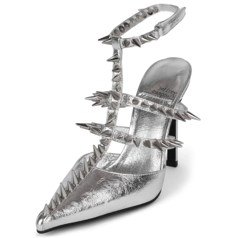 Jeffrey Campbell Silver Step Back Spiked Pointed Toe Pump