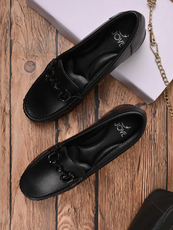 Women Black Solid Loafers