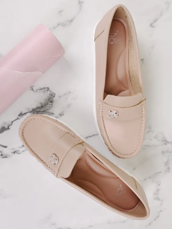 Women Light Pink Solid Loafers