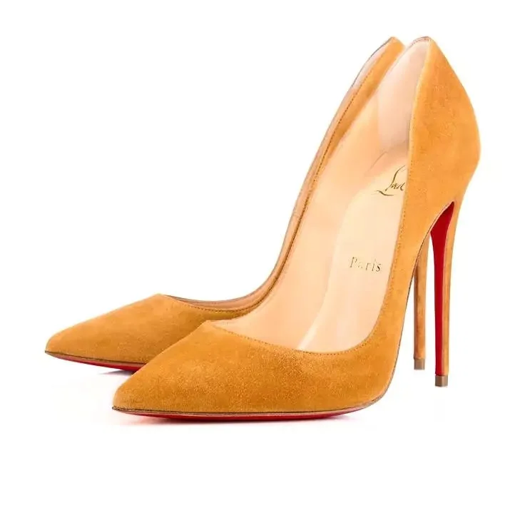 Christian Louboutin Pigalle Follies 100 Mustard Yellow Veau Velours Heels 34