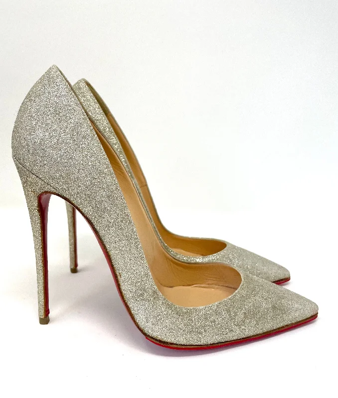 Christian Louboutin So Kate 120 Ivory Silver Glitter Heels 39 UK 6