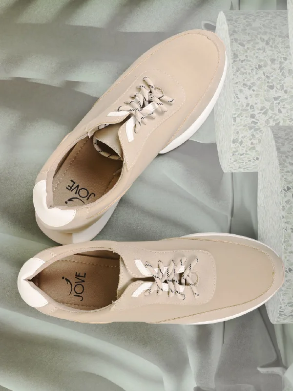 Women Beige Solid Sneakers