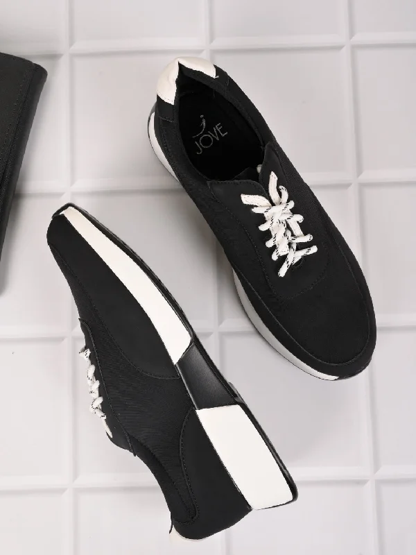 Women Black Solid Sneakers