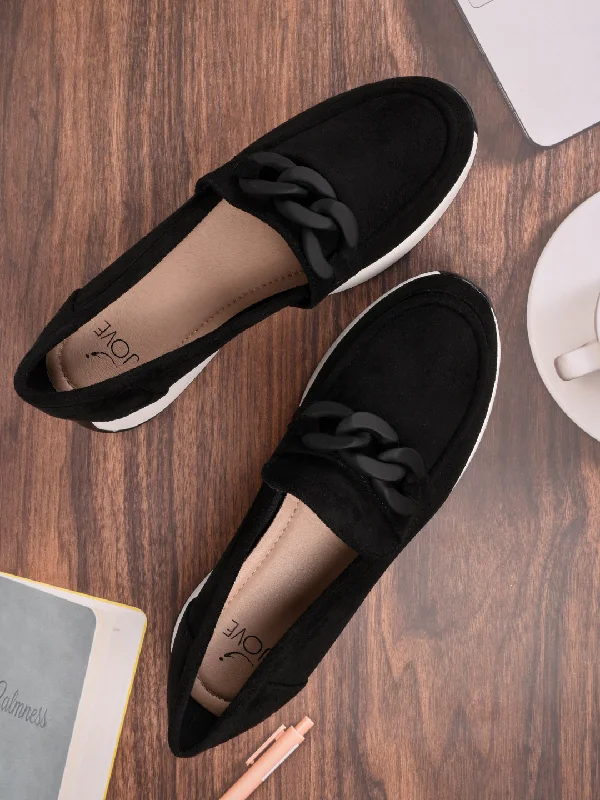 Women Black Solid Loafers