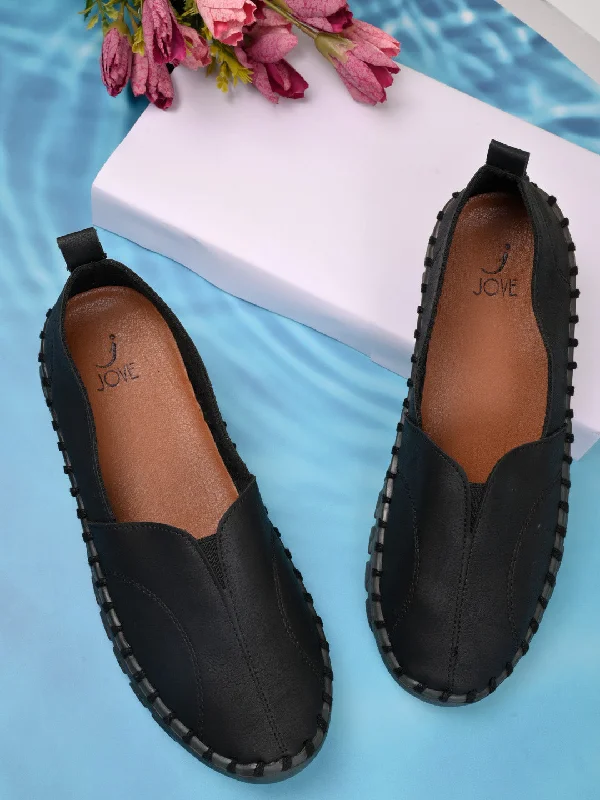 Women Black Solid Loafers