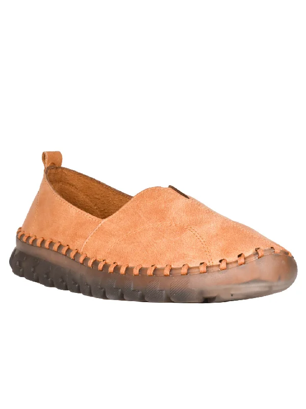 Women Camel Brown Solid Loafers