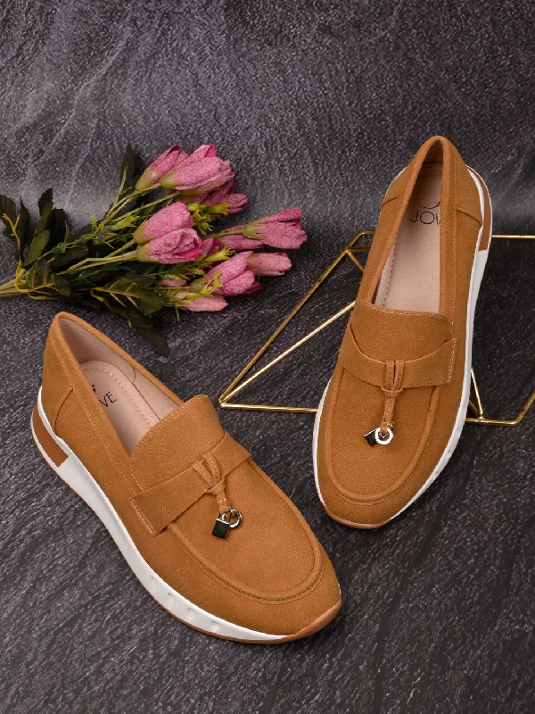 Women Camel Brown Solid Loafers