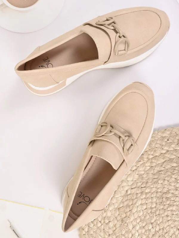 Women Beige Solid Loafers