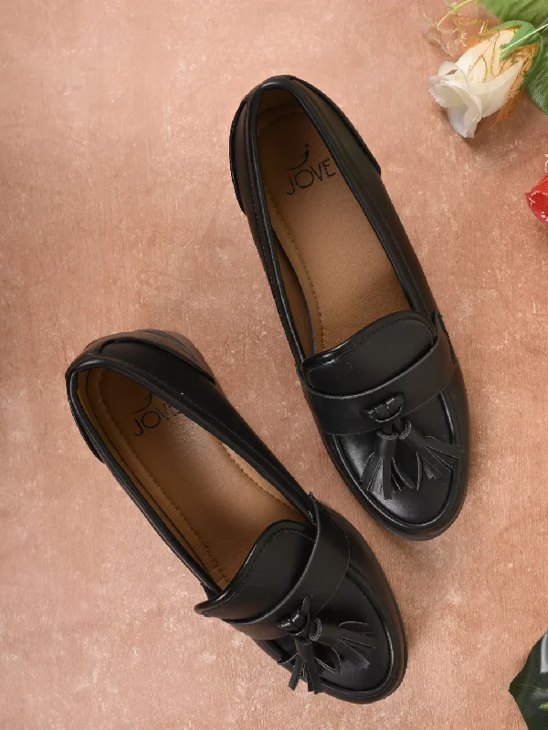 Women Black Solid Tassel Loafers