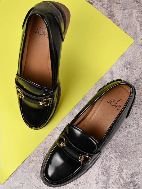 Women Black Solid Loafers