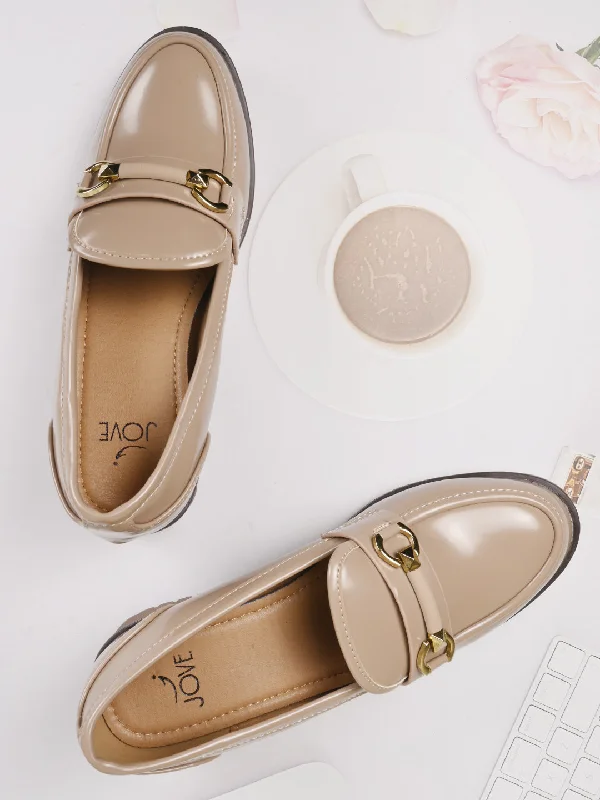 Women Beige Solid Loafers