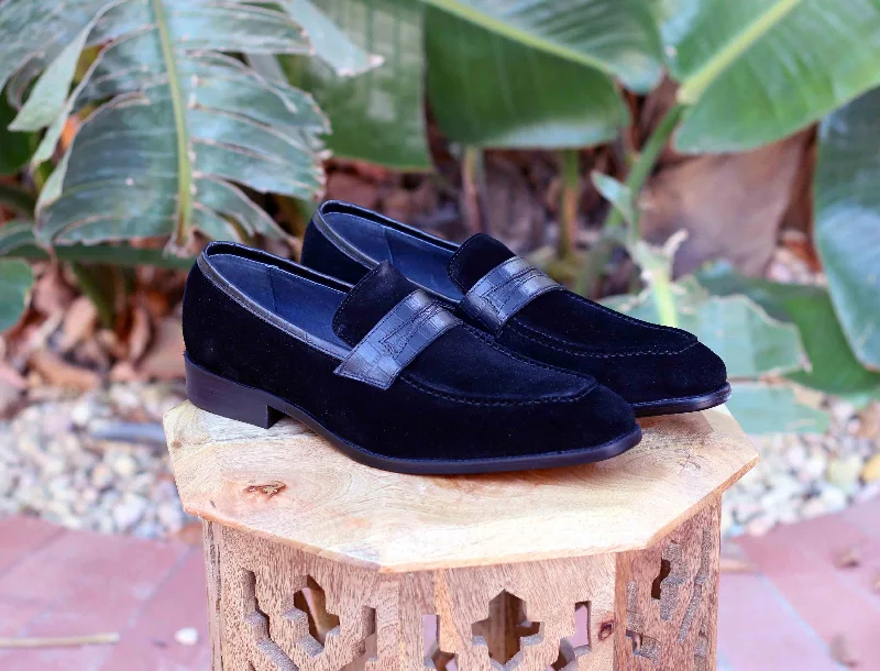 Suede Slip-On Penny Loafer Black