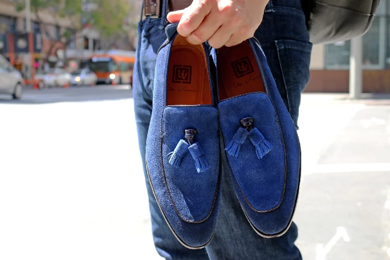 Suede Slip-On Tasseled Loafer Blue