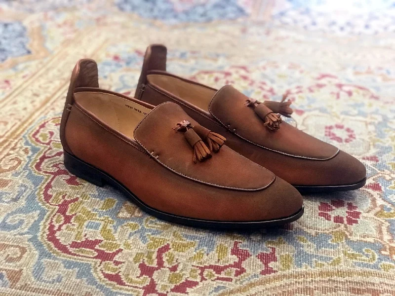 Suede Slip-On Tasseled Loafer Brown