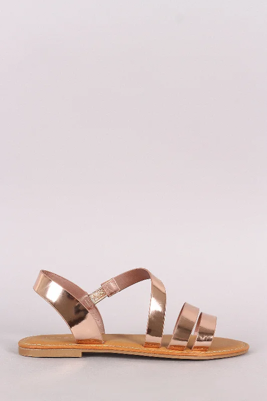 Bamboo Metallic Asymmetrical Strappy Flat Sandal