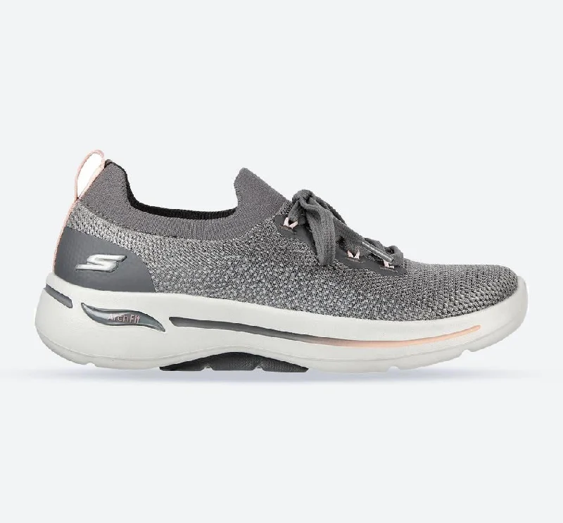 Women's Wide Fit Skechers 124863 Go Walk Arch Fit Clancy Trainers - Grey/Pink