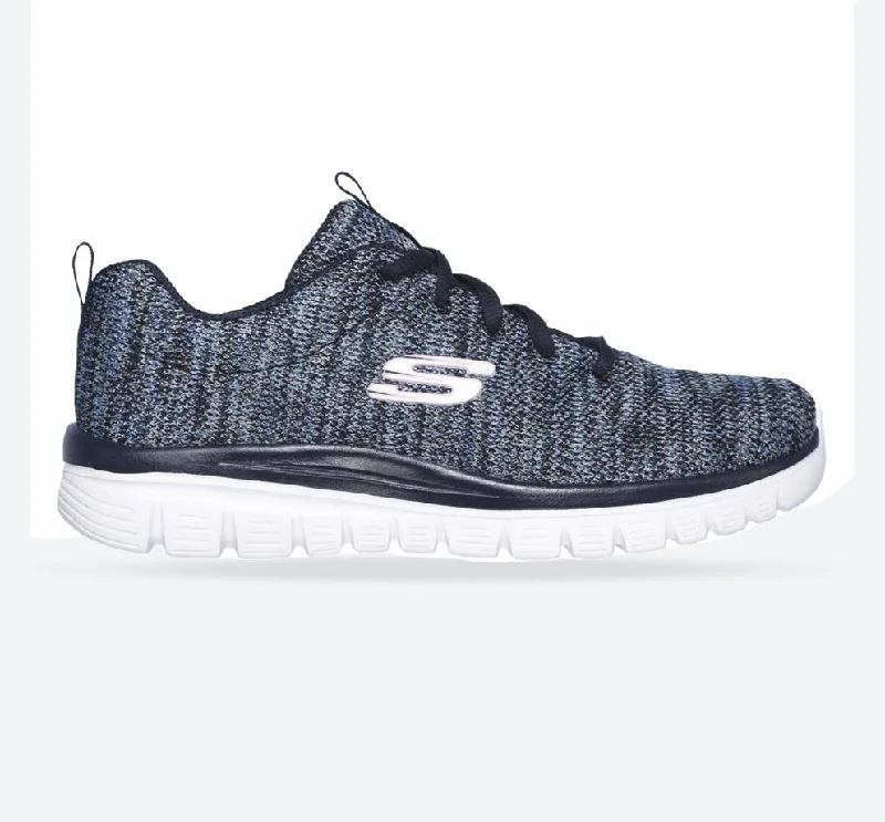 Women's Wide Fit Skechers 12615 Graceful Get Connected Sports Trainers - Navy/Blue