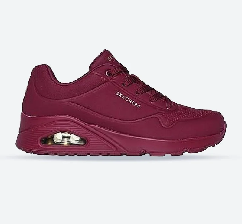 Women's Wide Fit Skechers 73690 Uno Stand On Air Sports Trainers - Plum