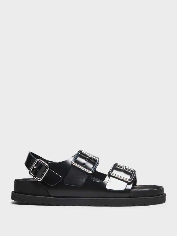 Milano Shiny Leather Sandals in Black