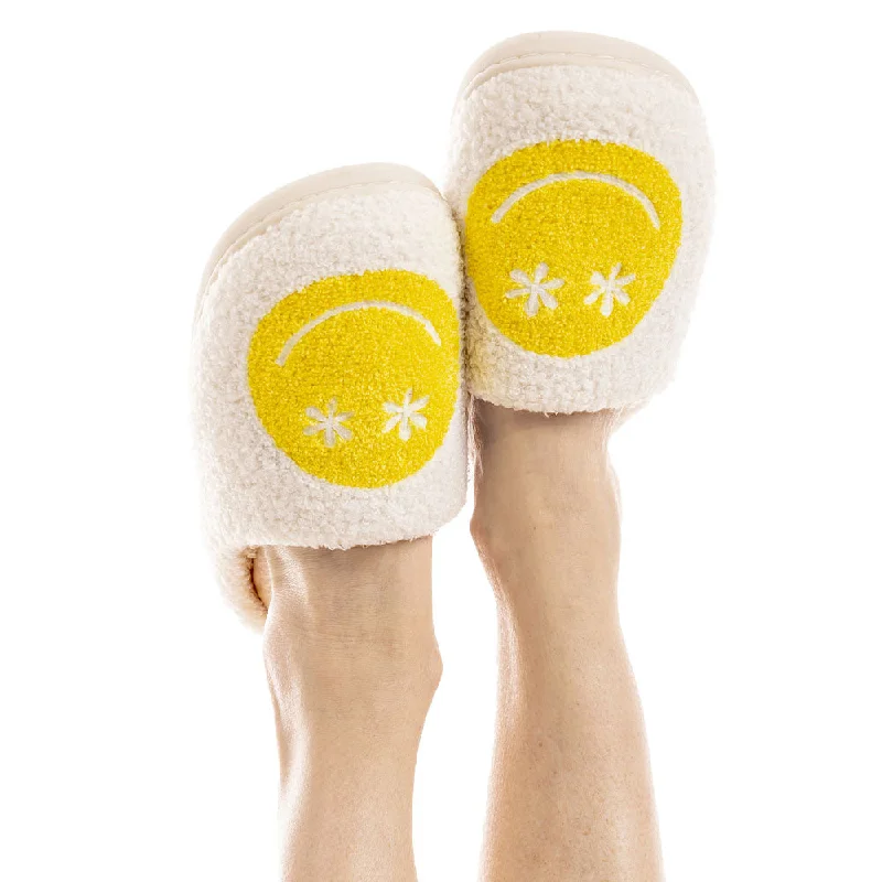 Daisy Eye Happy Face Sherpa Slippers