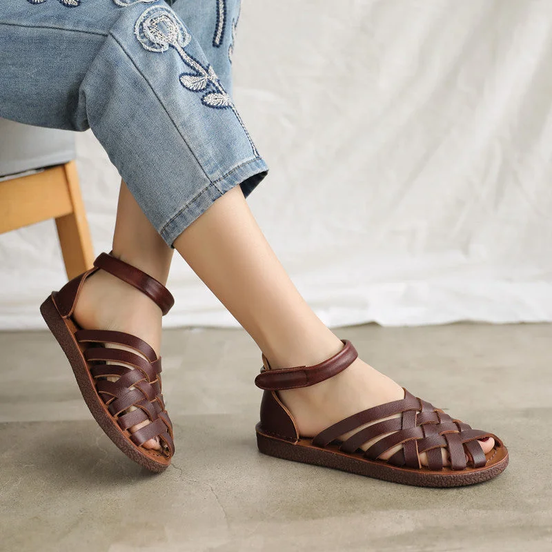 Handmade Plaited Leather Vintage Summer Flat Sandals