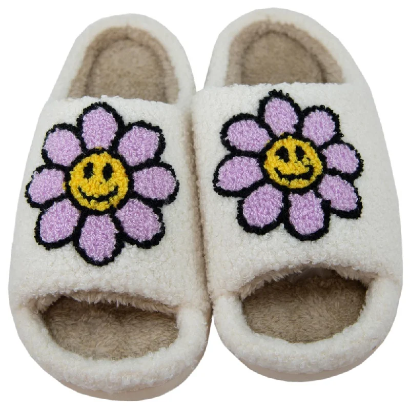 Lavender Daisy Happy Face Open Toed Slippers