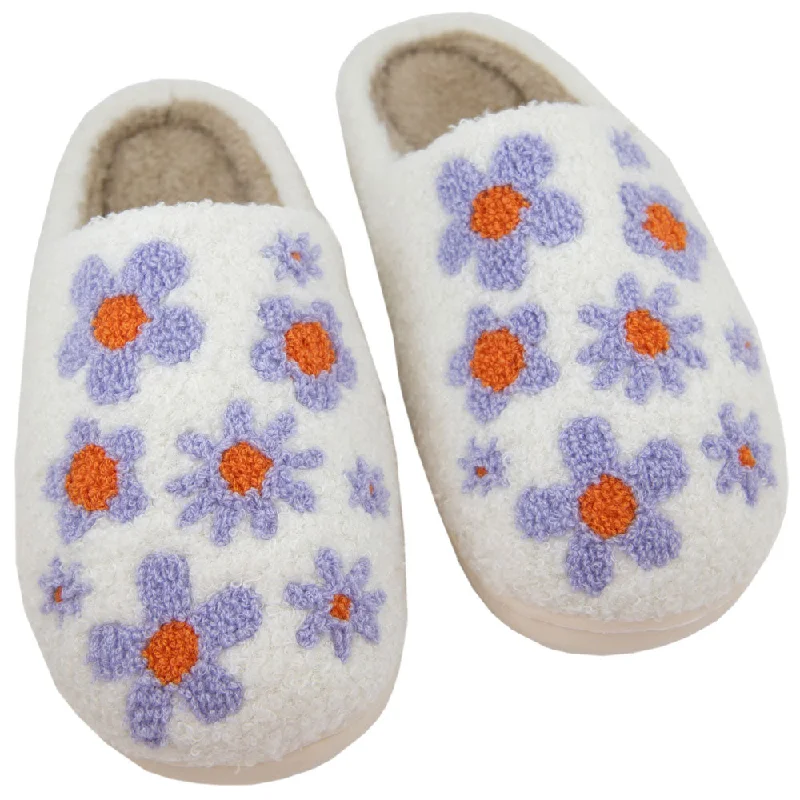 Lilac Daisy All Over Fuzzy Slippers