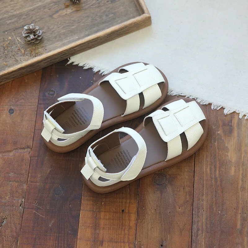 Summer Retro Leather Hollow Flat Sandals