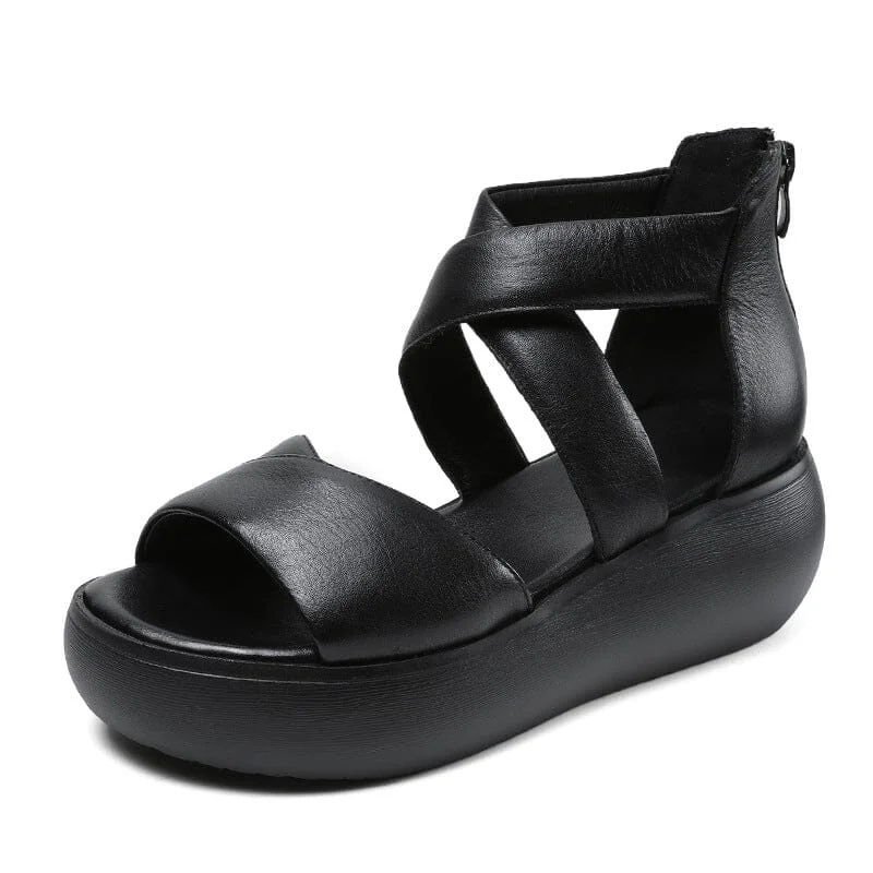 Women Summer Minimalist Leather Casual Platform Sandals