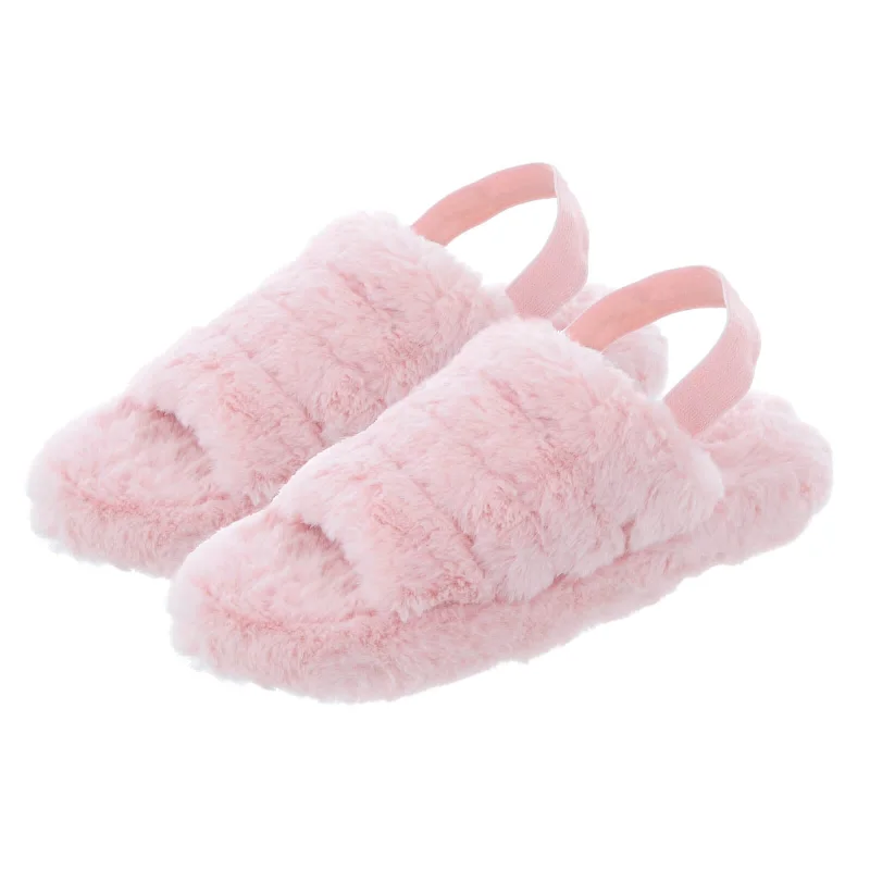 Womens Tallulah Mule Slippers Faux Fur Open Toe Elastic Strap