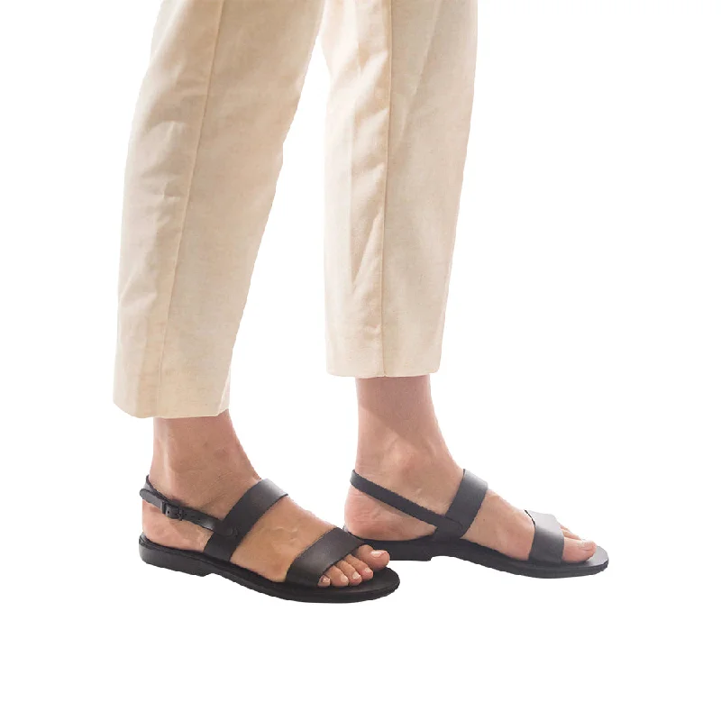 Ziv - Leather Double Strap Sandal | Black