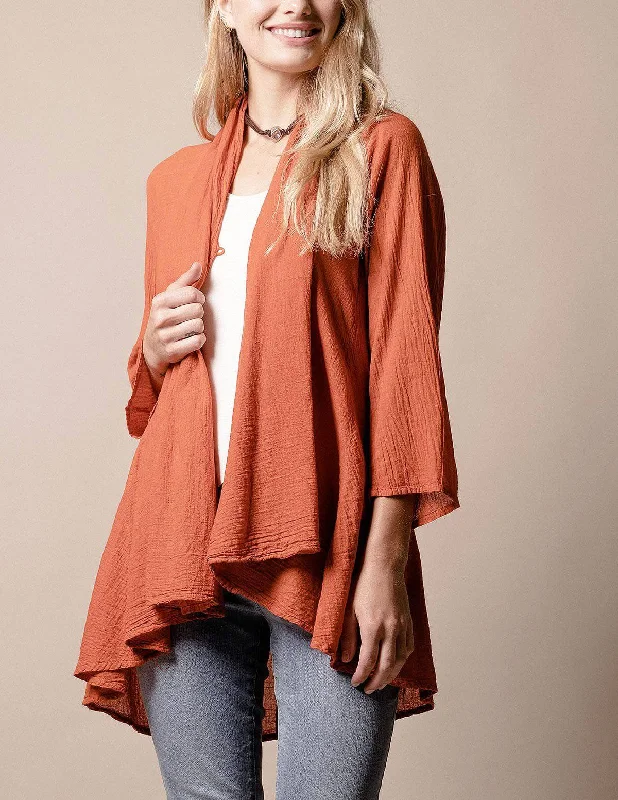 Brea Wrap Jacket - Rust Silk-blend sweaters