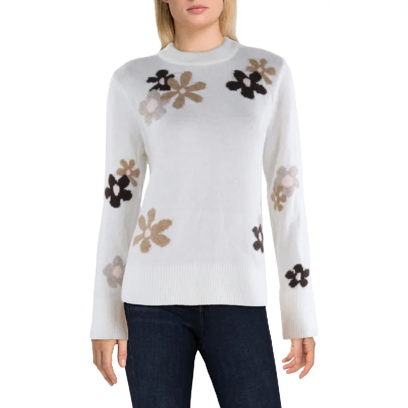 CeCe Womens Floral Print Knit Pullover Sweater