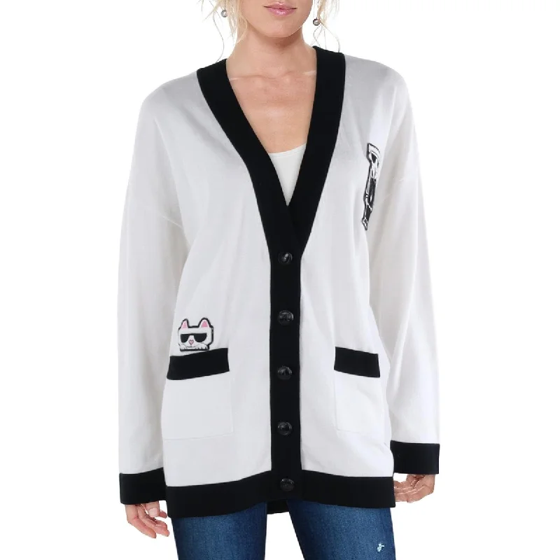 Karl Lagerfeld Paris Womens Logo Button Down Cardigan Sweater Anti-pilling sweaters