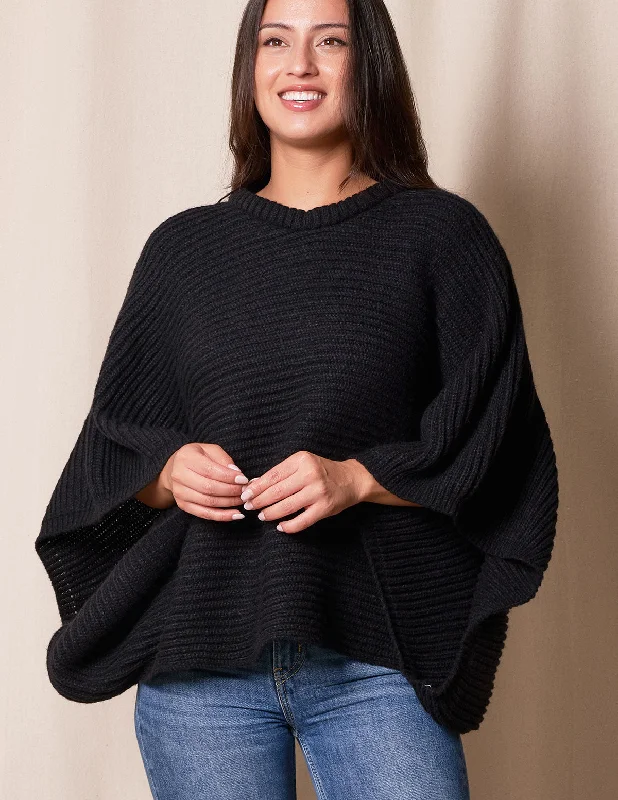 Natalie Cropped Sweater Poncho - Black Best sweaters for layering