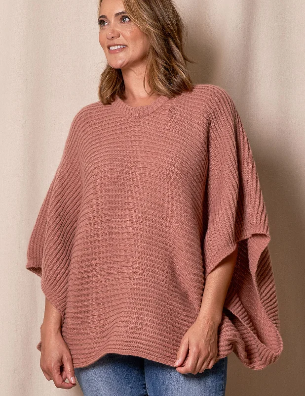 Natalie Cropped Sweater Poncho - Dusty Rose Warm sweaters