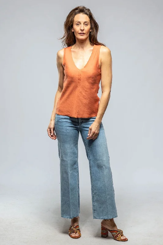 Salamanca Raw Edge Linen Tank In Persimmon Water-resistant sweaters