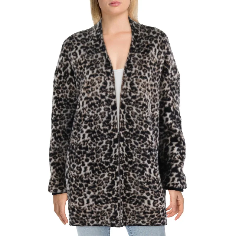 Stella + Lorenzo Womens Fleece Leopard Cardigan Sweater Women's sweaters