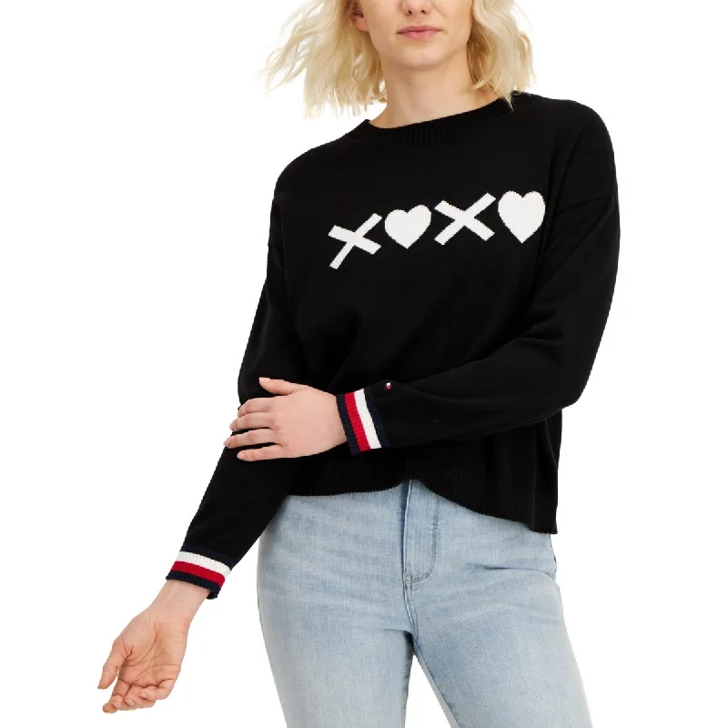 Tommy Hilfiger Womens XOXO Ribbed Trim Graphic Crewneck Sweater