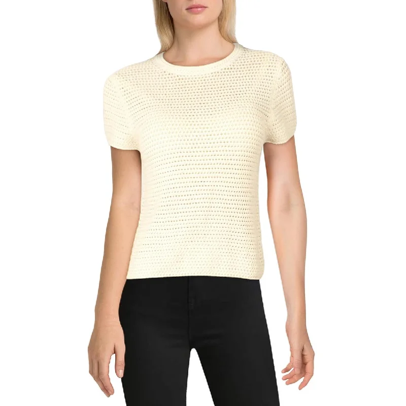 Vince Womens Crochet Crew Neck Pullover Sweater