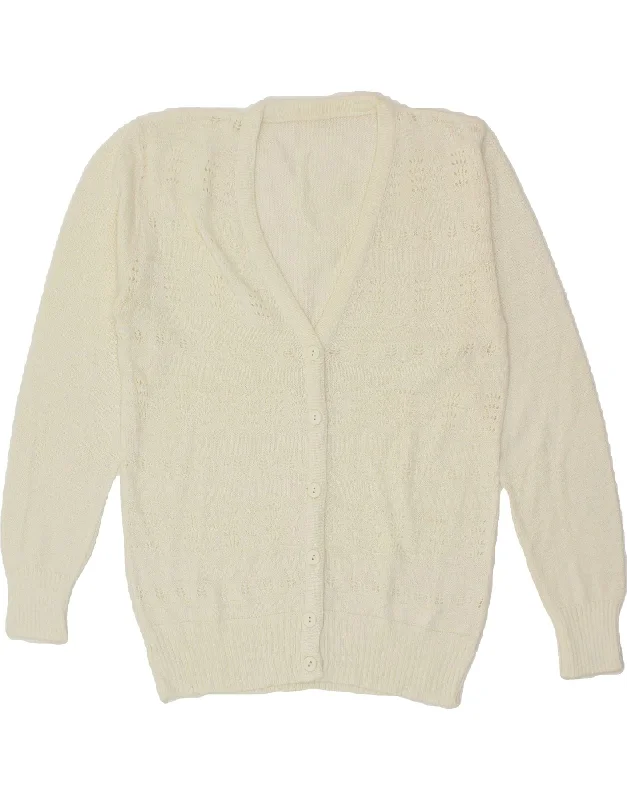 VINTAGE Womens Cardigan Sweater UK 12 Medium White Best sweaters for travel