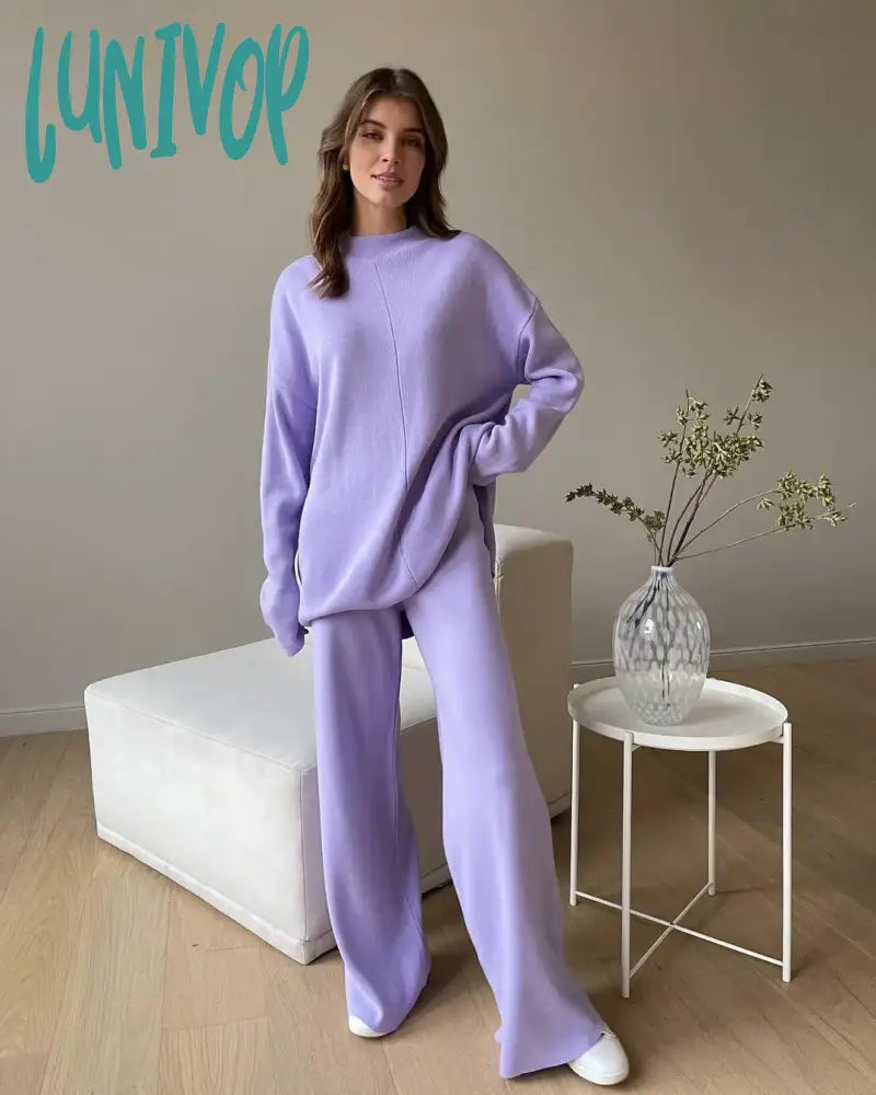 Lunivop Autumn and Winter Fashion New Long Sleeve Loose Relaxed Sweater Knitted Top and Pants Set