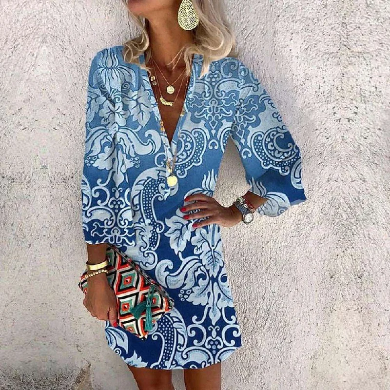 Breezy Blue Long Sleeve Mini Dress Stretchy mini dresses