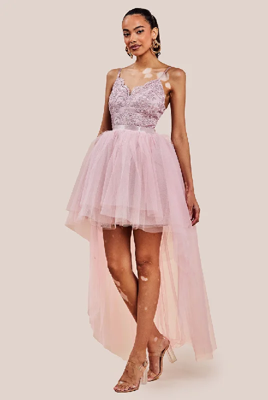 Goddiva High Low Tulle Mini With Lace Bodice - Blush Formal mini dresses