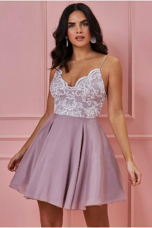 Goddiva Lace Skater Mini With Spaghetti Straps - Blush Zara mini dresses