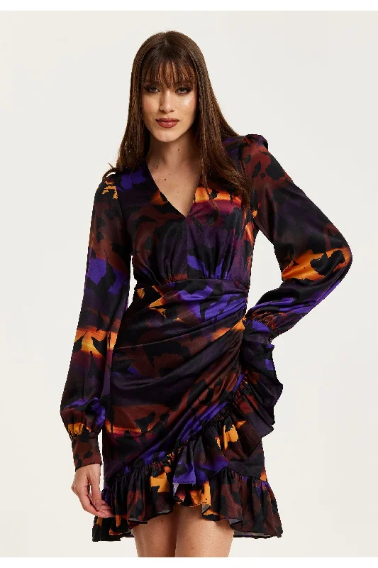 Liquorish Abstract Print Mini Dress With Frill Details Summer mini dresses