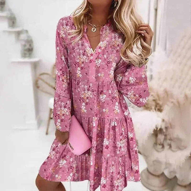 Sweet Pink Floral Print Mini Dress Best mini dresses for plus size