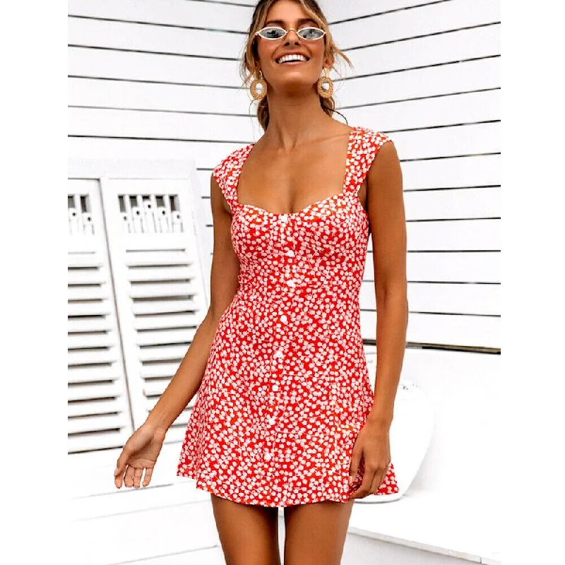 FashionSierra - Women's Summer Boho Floral Bodycon Sleeveless Mini Dress Fashion Ladies Holiday Casual Beach Short Sundress New Clubbing mini dresses