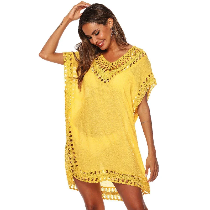 FashionSierra - Women's Summer Boho Short Mini Dress Ladies Solid Casual Loose Beachwear Bikini Cover Up Swimwear Sundress Expensive mini dresses